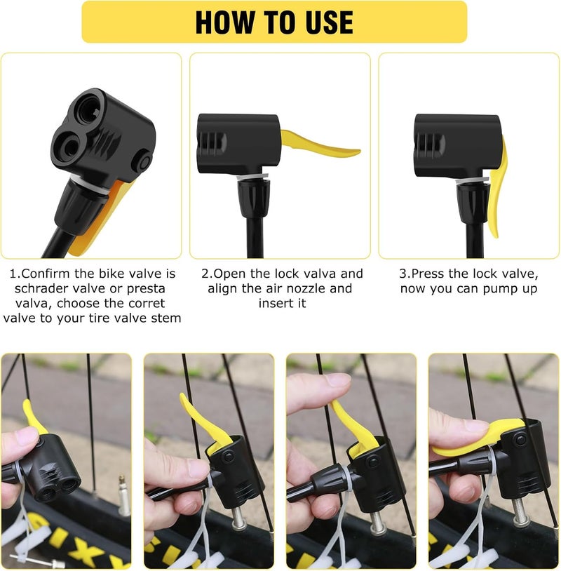 WEIDMAX Bike Pump Portable, Bike Tire Inflator, Bicycle Hand Air Pump with Presta and Schrader, Ball Pump Inflator Bicycle Floor Pump Suitable for Baby Stroller Tires, Balls, Road and Mountain Bikes - Image 3